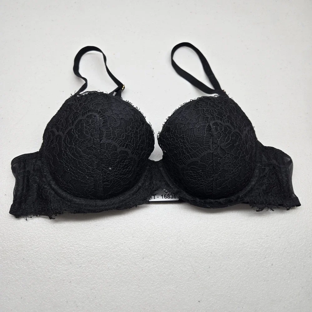 Victoria's Secret Women Bra 32D Black Floral Dream Angels Lined Demi Lace READ